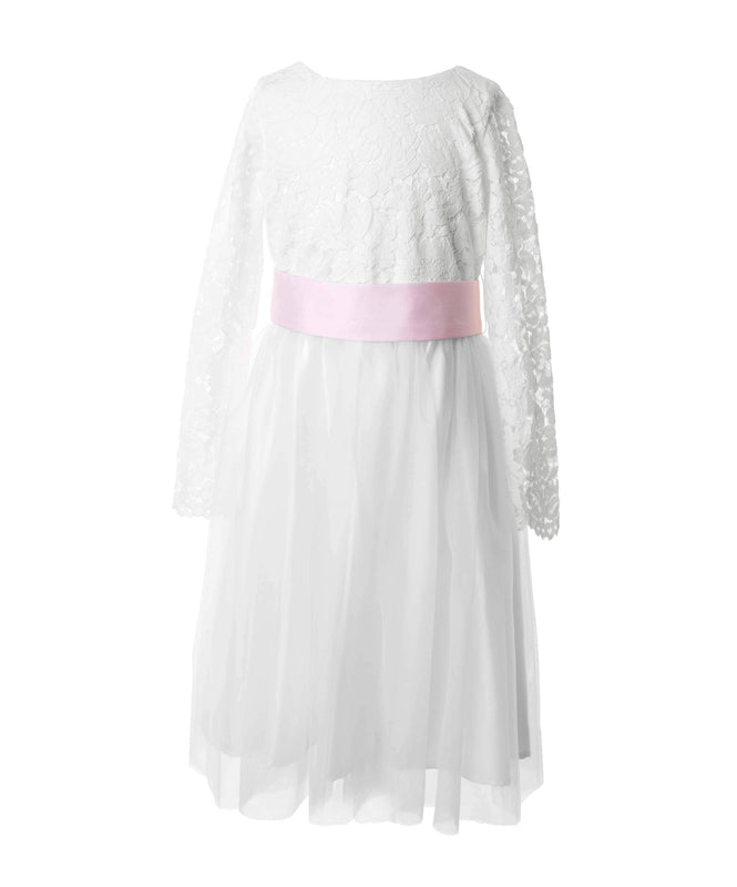 White Lace and Tulle Long Sleeve Flower Girl Dress