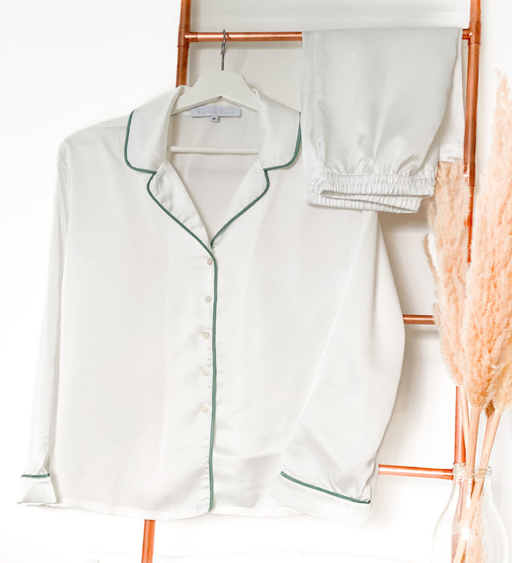 Personalised White with Sage Green Pyjamas