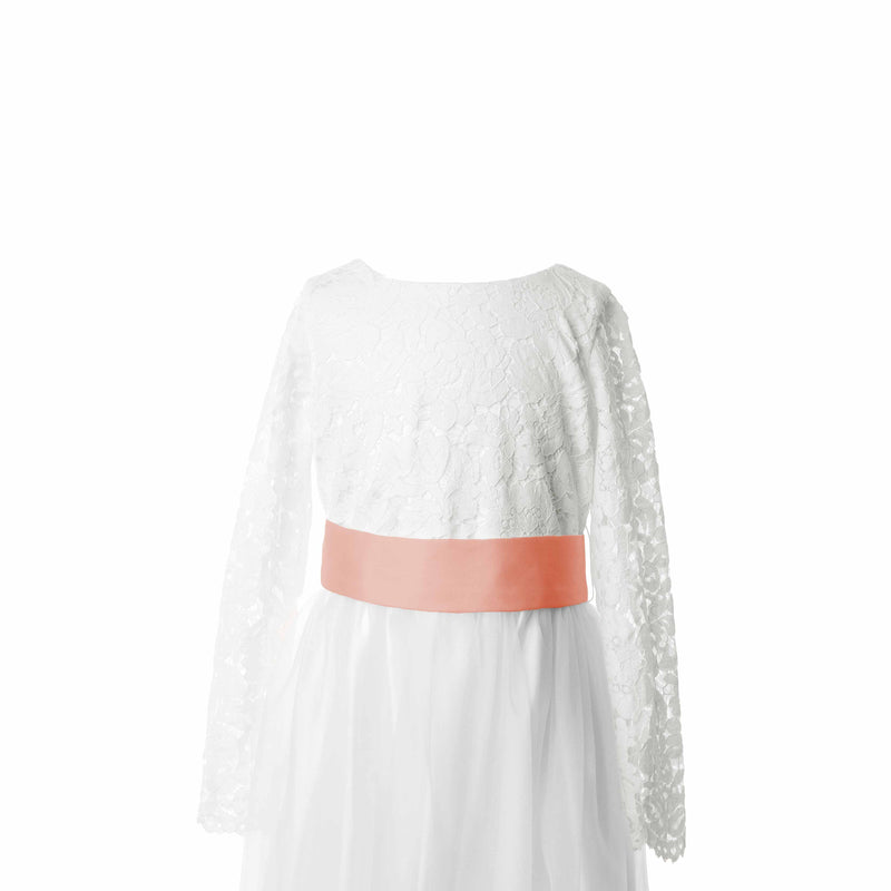 White Lace and Tulle Long Sleeve Flower Girl Dress
