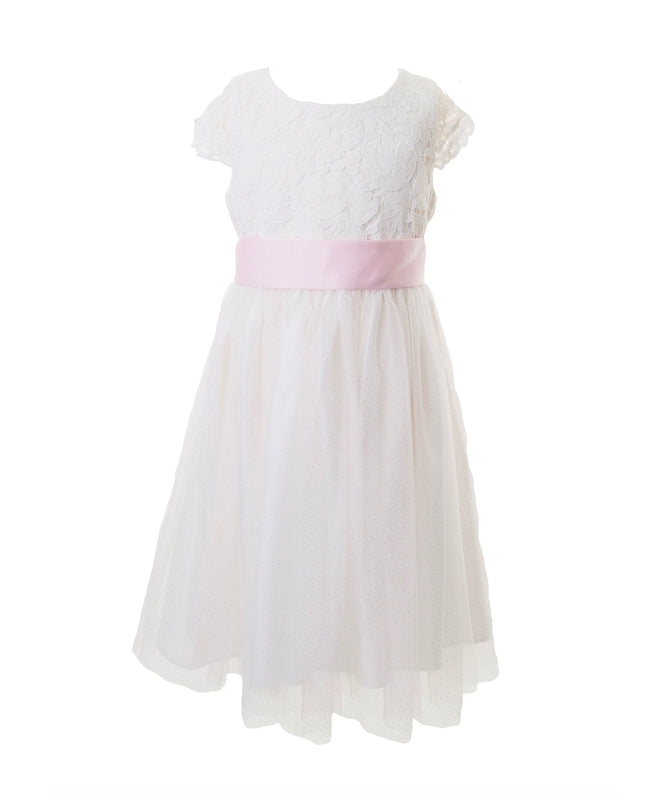 White Lace and Sparkle Tulle Flower Girl Dress